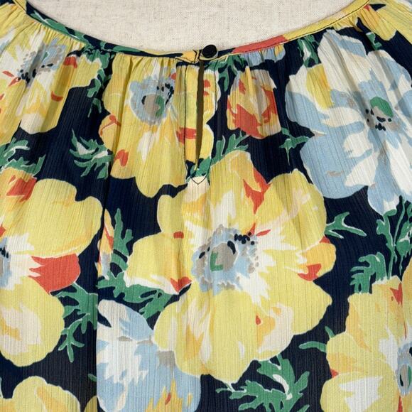 Chaps X-Large Top Floral Semi-Sheer Ruffled 3/4 Bell Sleeves Keyhole Round Neck - Picture 2 of 8